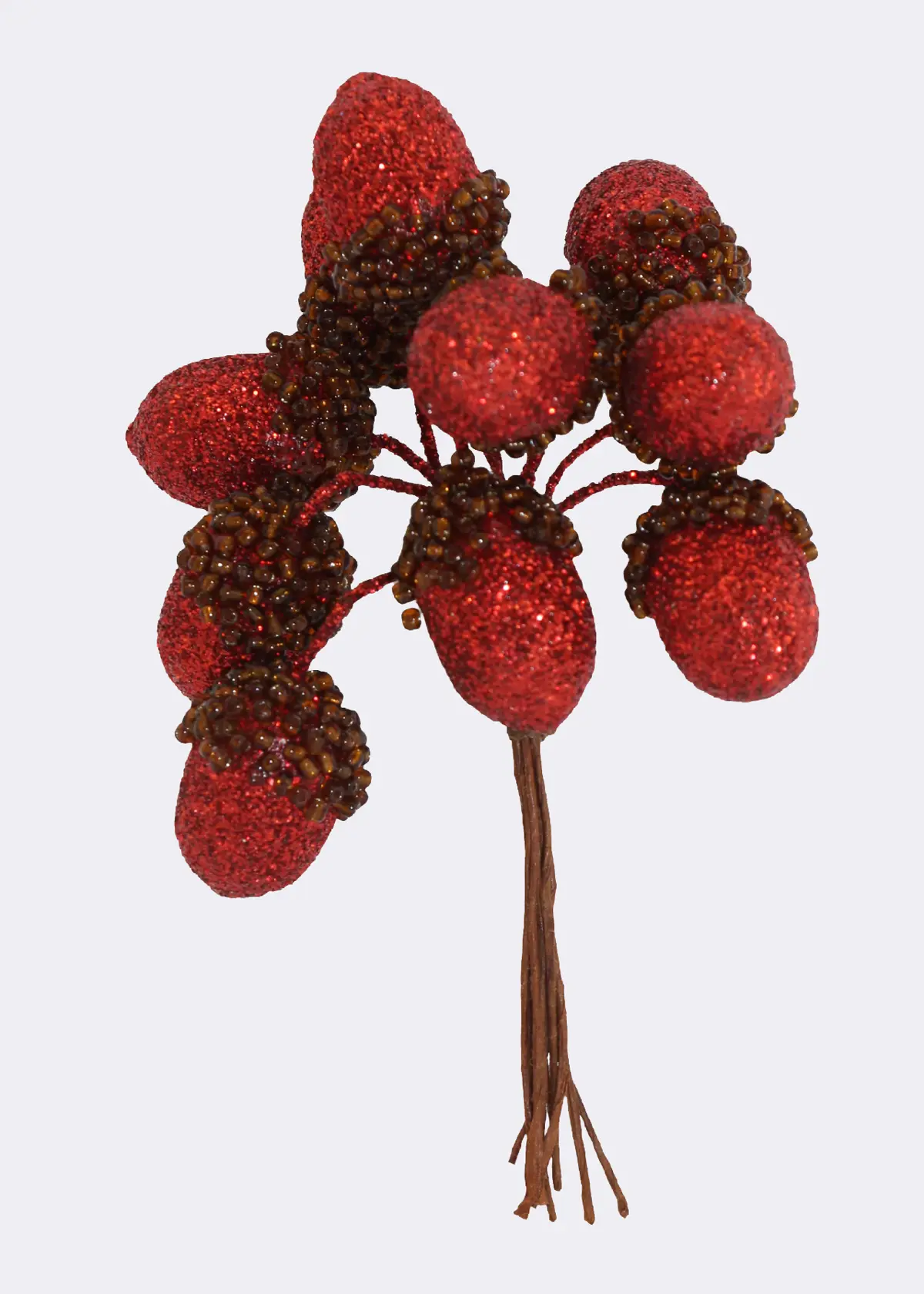 A photo of Red Glitter Acorn Pick Bunch 11cm