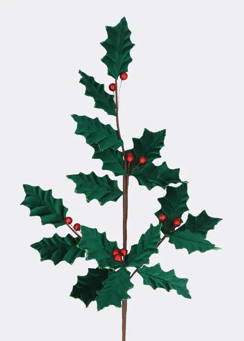 A photo of Green Velvet Holly With Red Glitter Spray