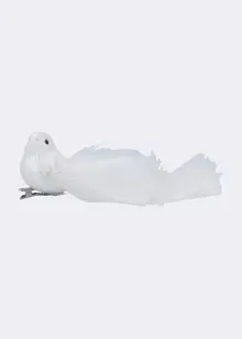 White & Silver Sparkling Bird Clip With Feather Tail Decorat