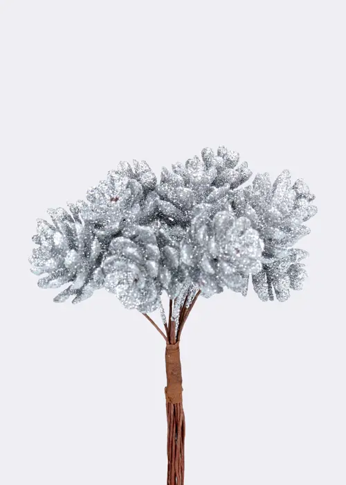 A photo of Silver Glitter Mini Cone Bunch Pick 11cm