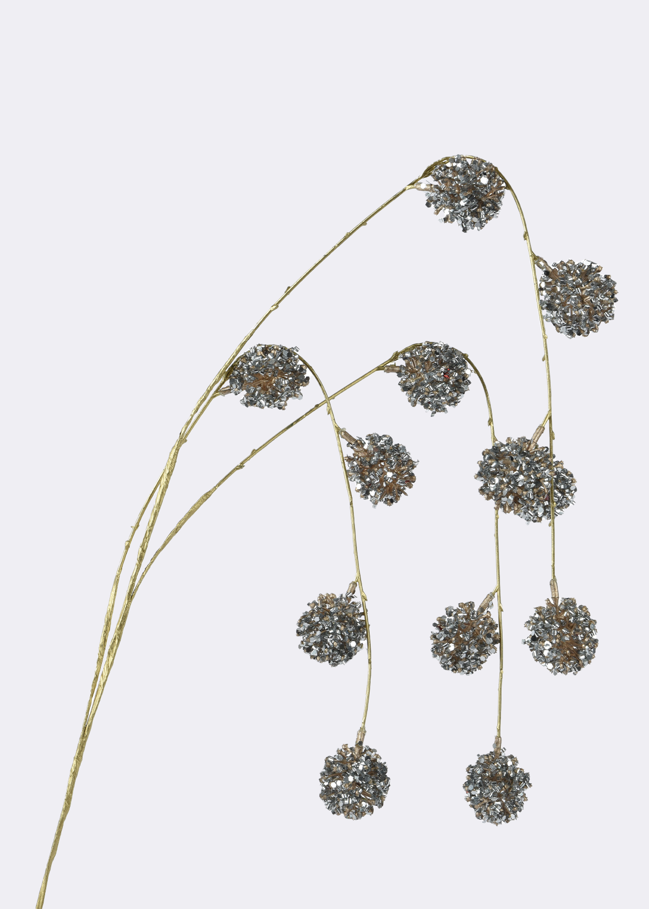Small Silver Tinsel Pompoms On Stem