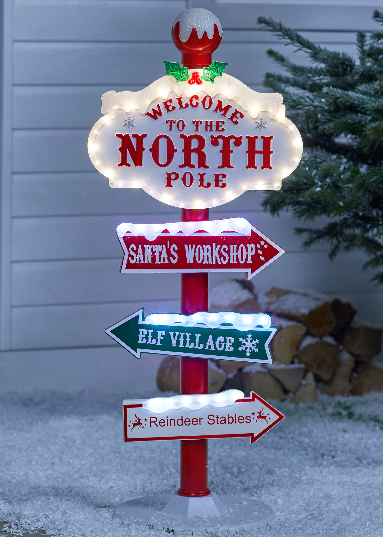 Christmas North Pole Sign Post Indoor LED Light