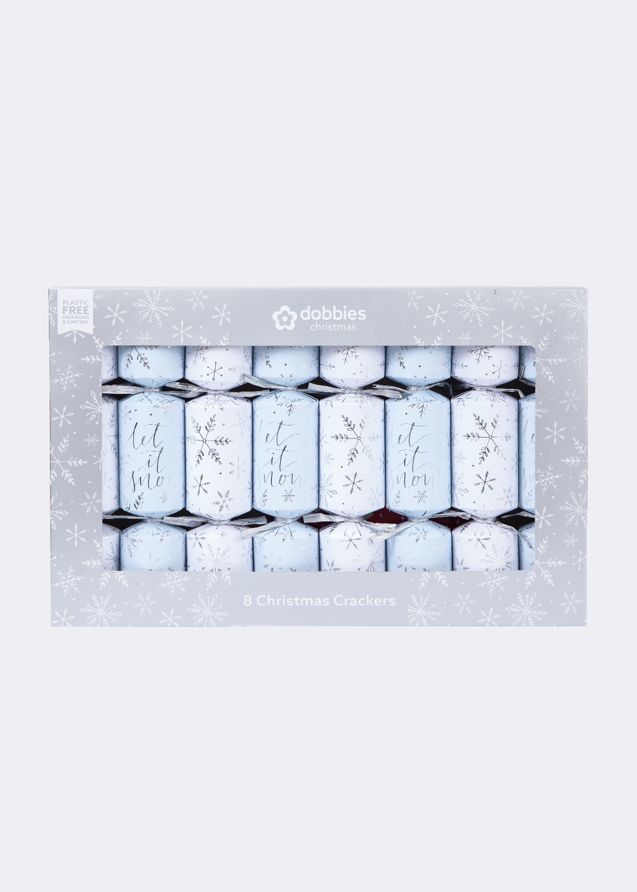 Pack of 8 Dobbies Silver Let It Snow Crackers