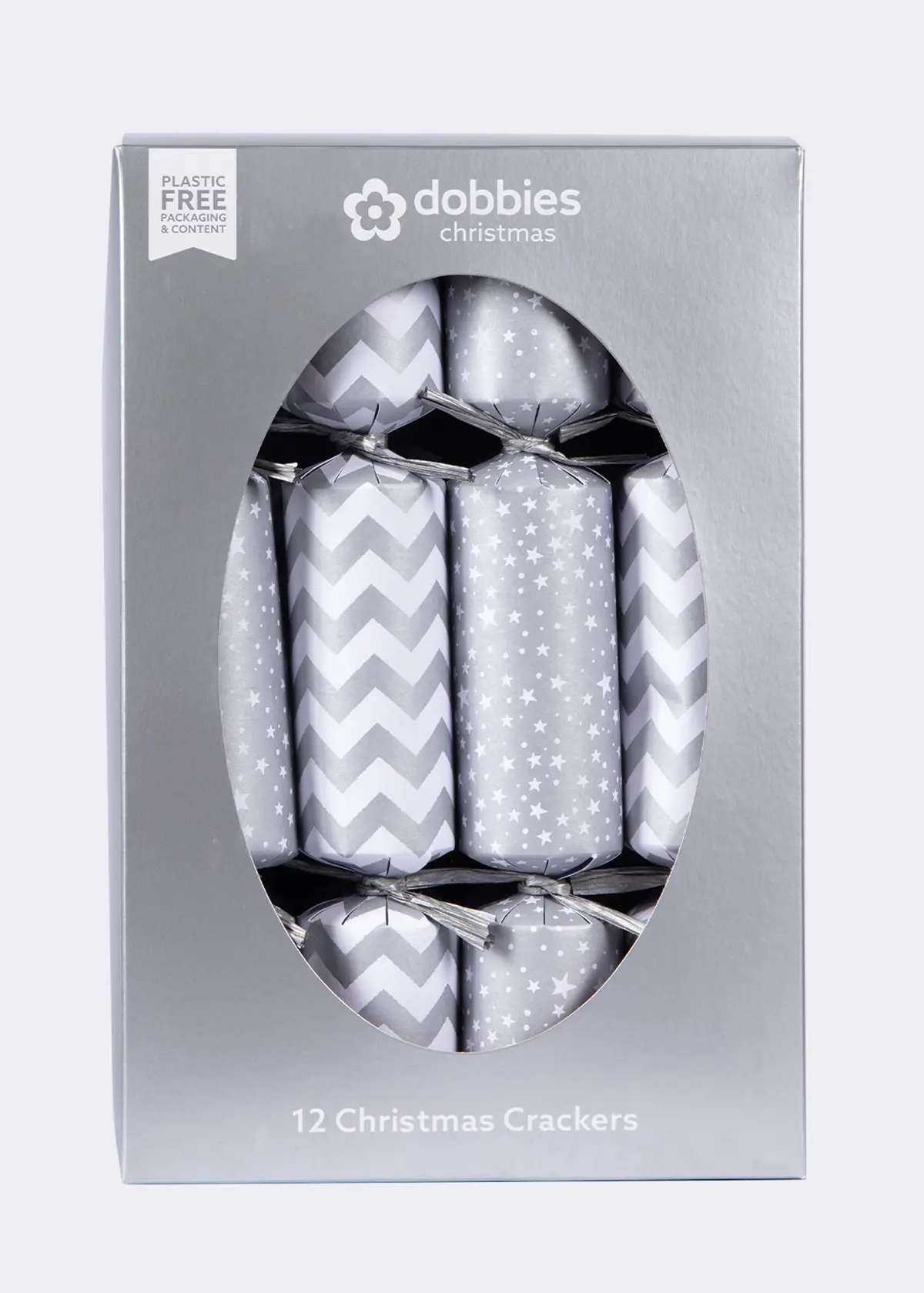 A photo of Dobbies Pack of 12 Silver Sparkling Stars Crackers
