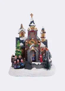 Christmas Church With Singers Light-Up Animated Model