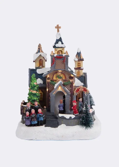 A photo of Christmas Church With Singers Light-Up Animated Model