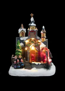 Christmas Church With Singers Light-Up Animated Model