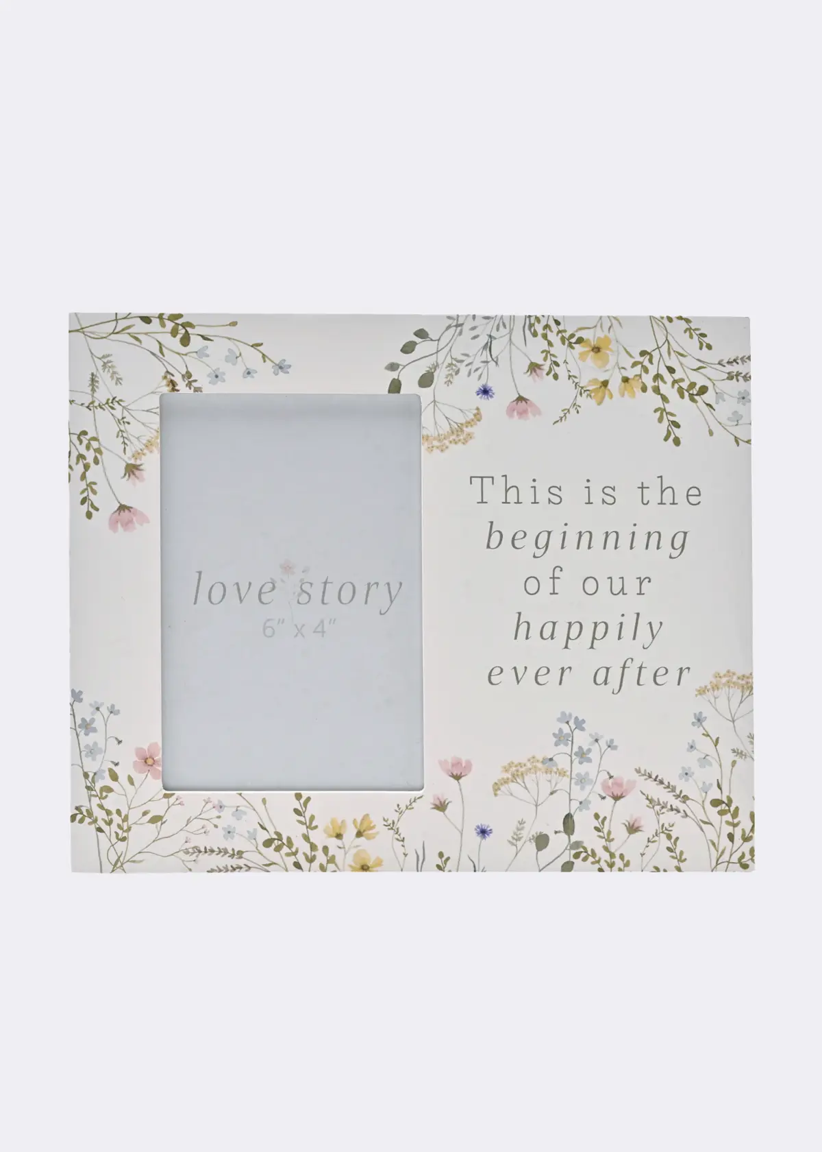 A photo of Love Story Wildflower Happily Ever After Photo Frame 4" x 6"