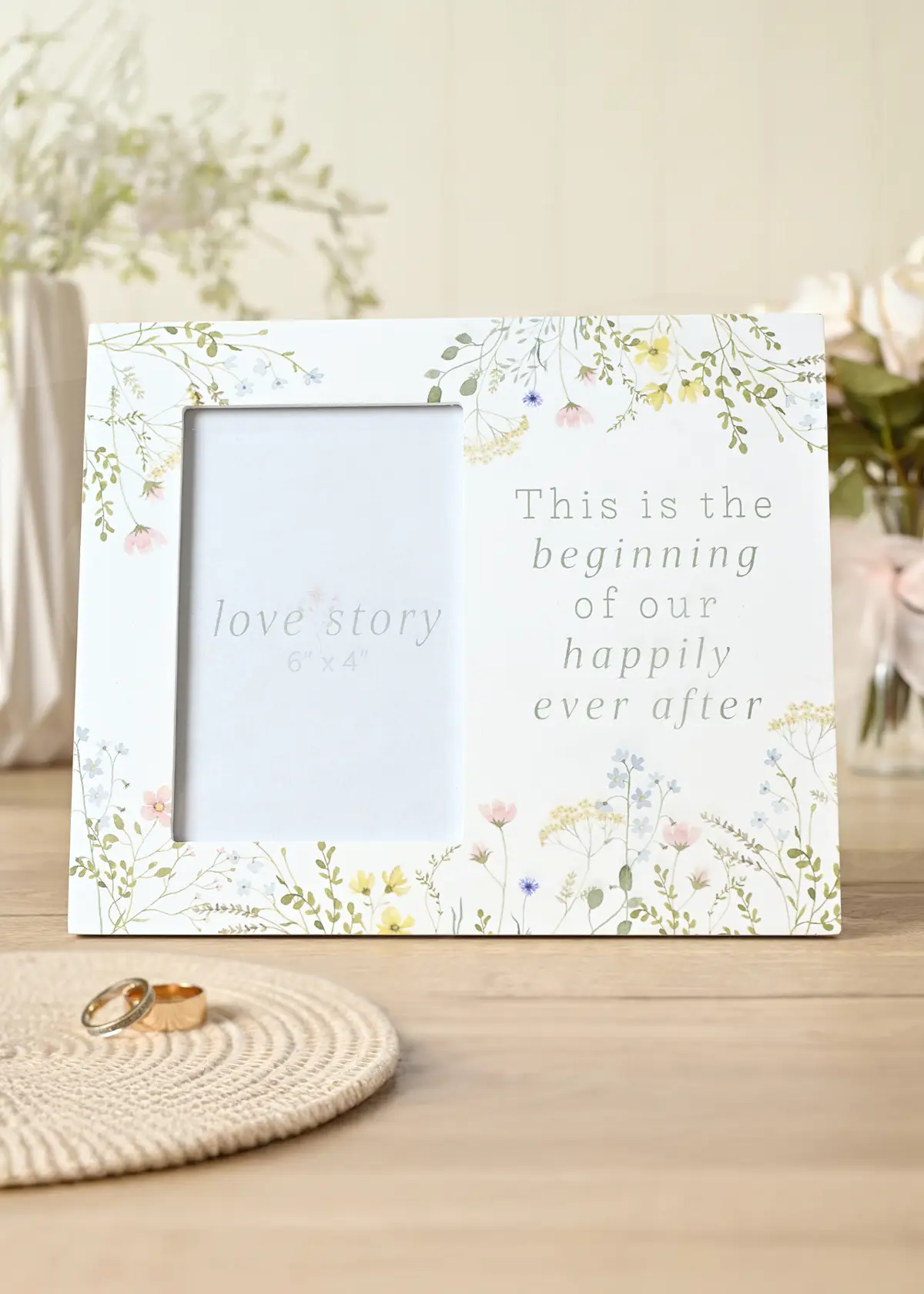 A photo of Love Story Wildflower Happily Ever After Photo Frame 4" x 6"