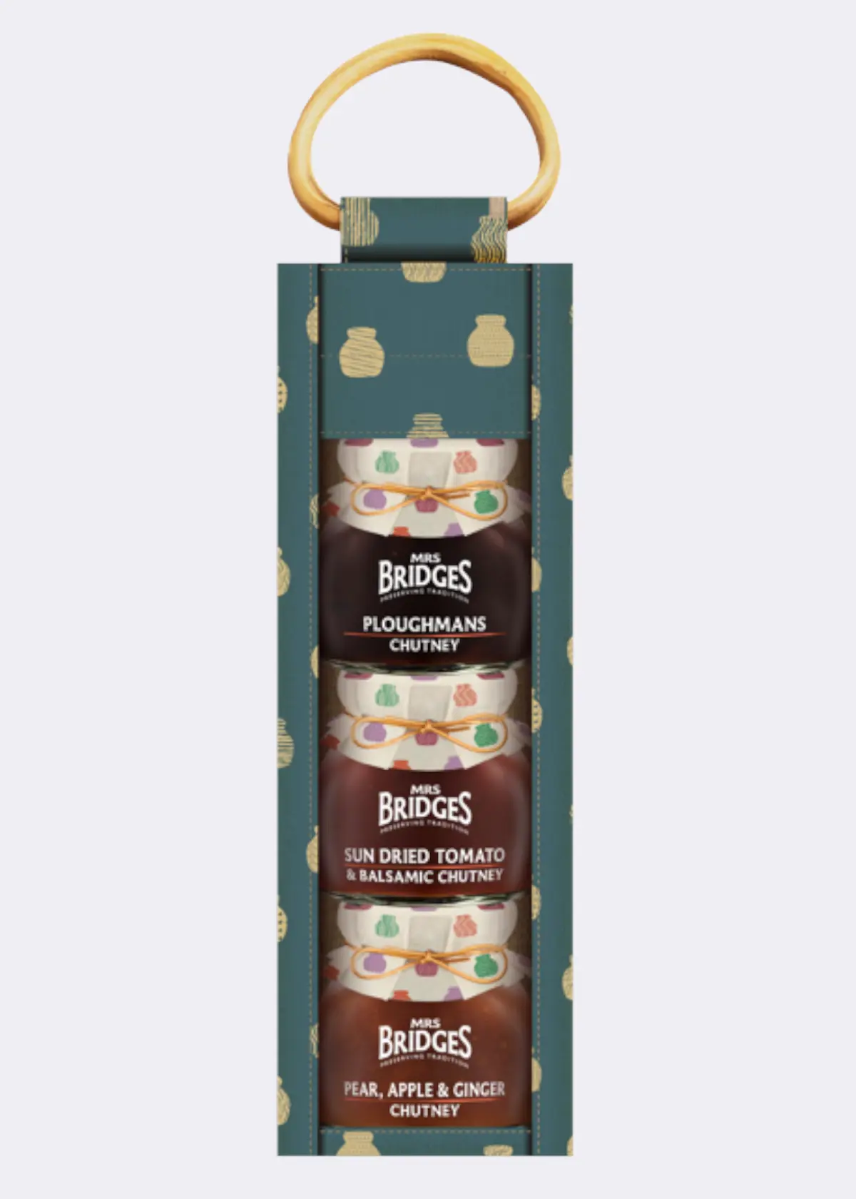 A photo of Mrs Bridges Trio of Chutneys Gift Set In Juco Bag