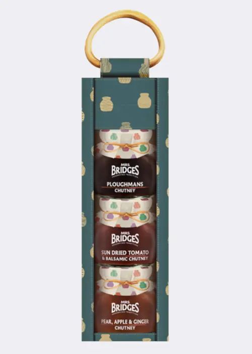 A photo of Mrs Bridges Trio of Chutneys Gift Set In Juco Bag