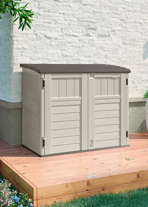 A photo of Suncast Stow-Away Outdoor Storage Box Vanilla (Installed)