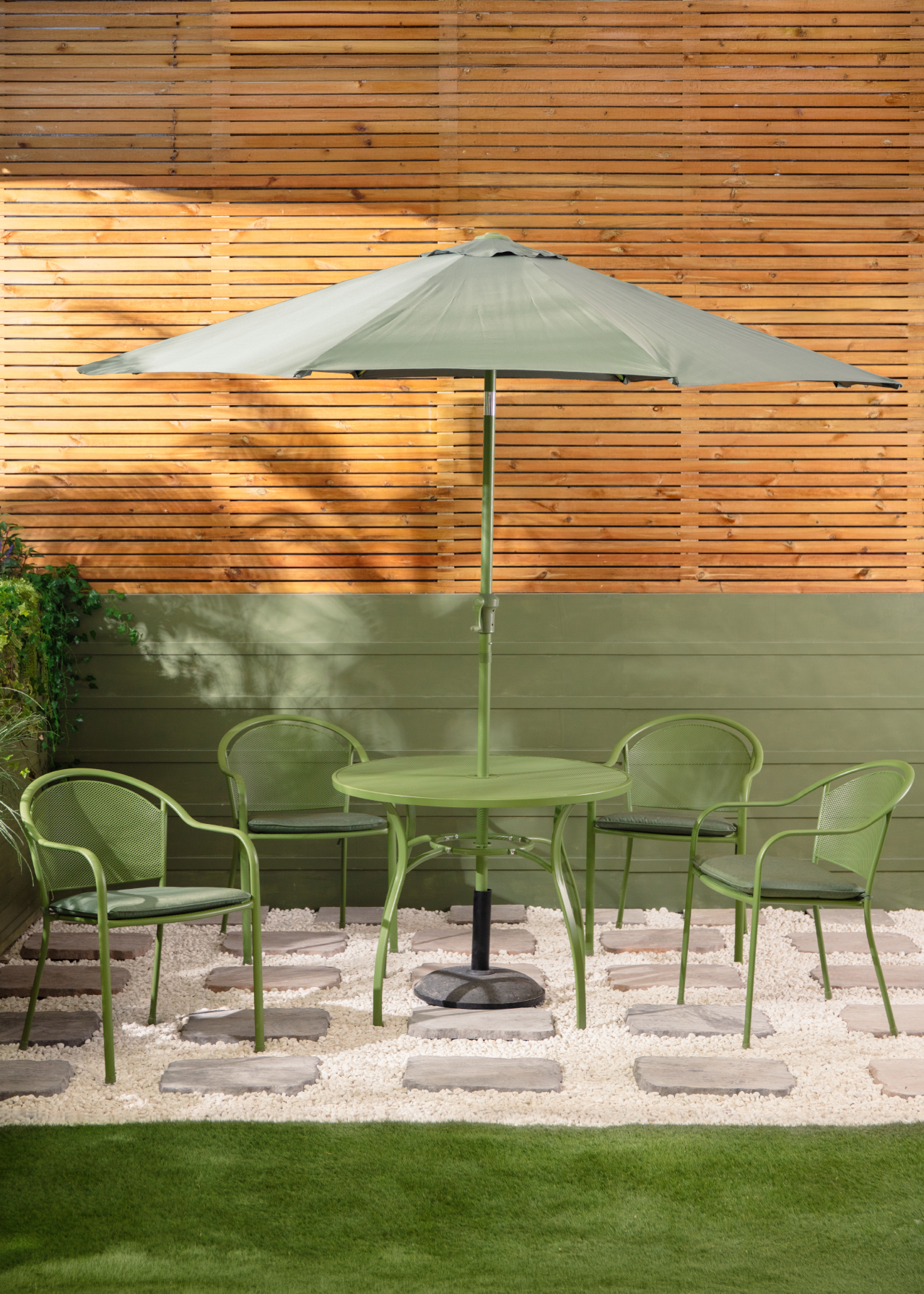 Lisbon 4 Seater Outdoor Dining Set with Parasol Green