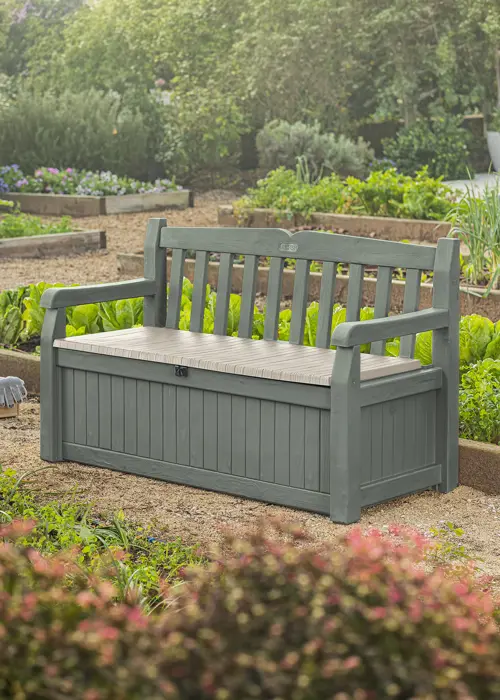 A photo of Keter Eden Storage Bench Beige & Green