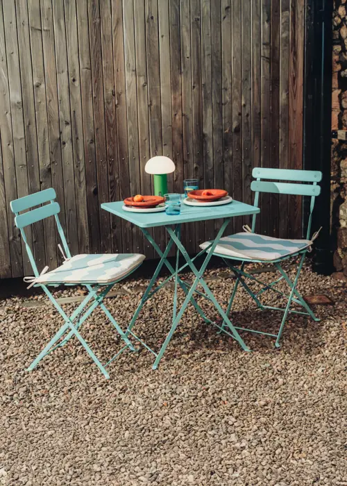 A photo of Classic Metal Folding Outdoor Bistro Set Sky Blue
