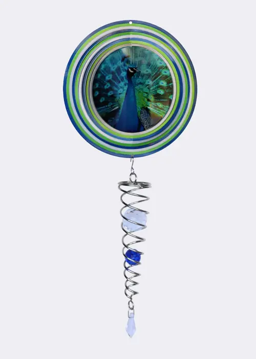 A photo of Peacock Wind Spinner With Crystal Tail Blue