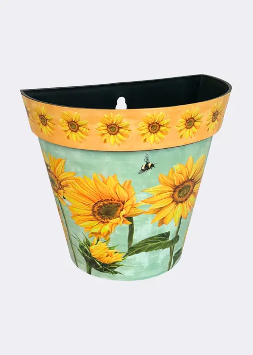 A photo of Watercolour Sunflower Zest Wall Pot 23cm