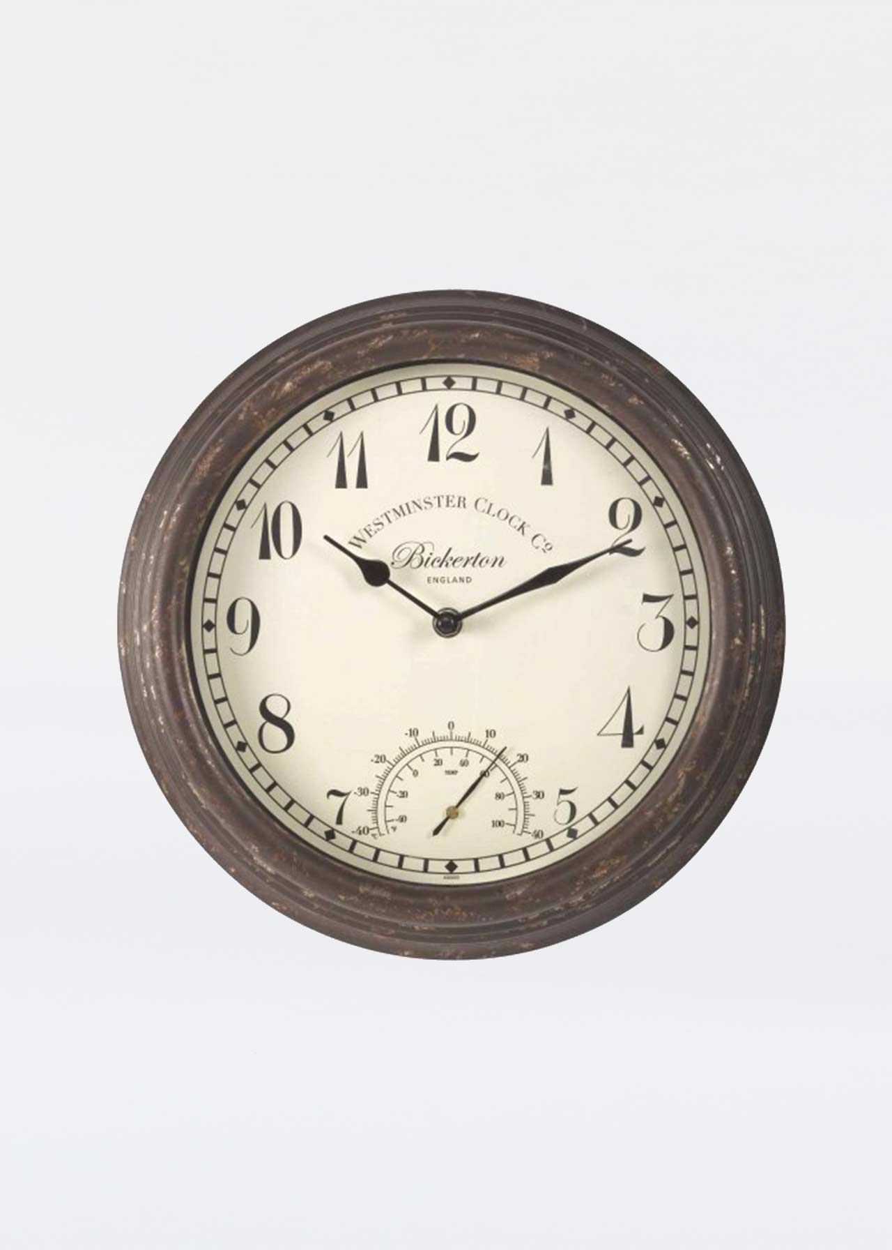 Brown Bickerton Wall Clock & Thermometer 30.5cm