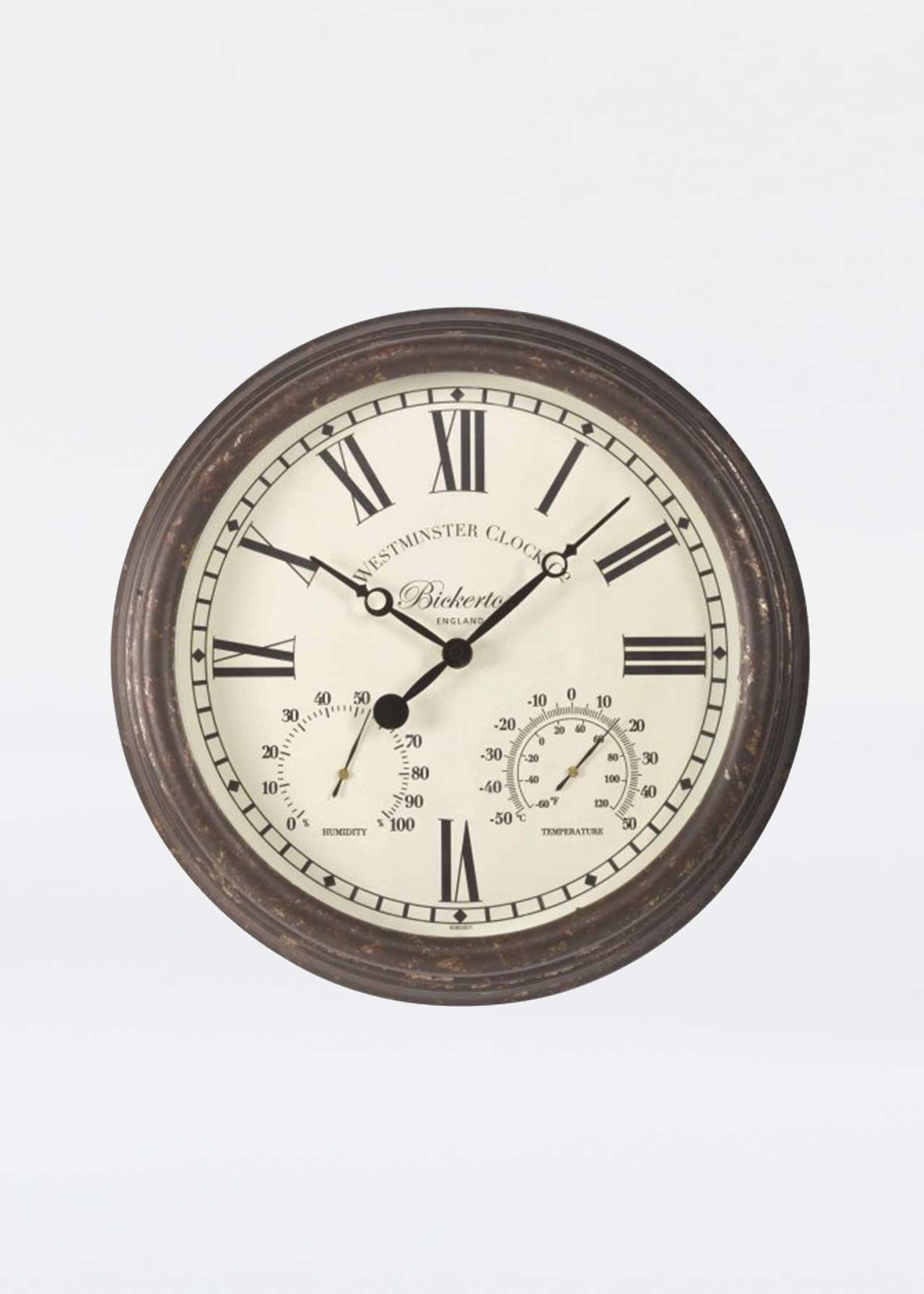 Brown Bickerton Wall Clock & Thermometer 38cm