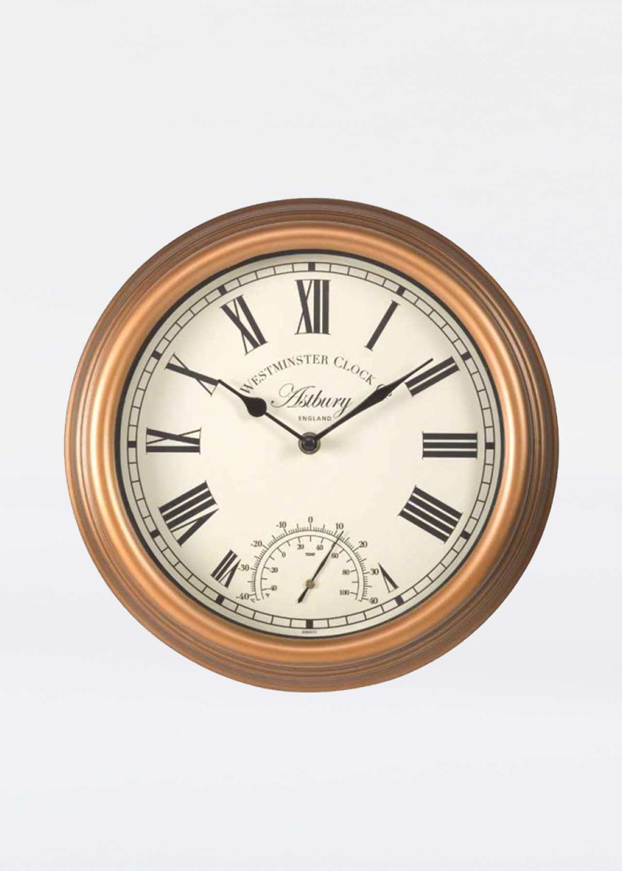 Bronze Astbury Wall Clock & Thermometer 30.5cm