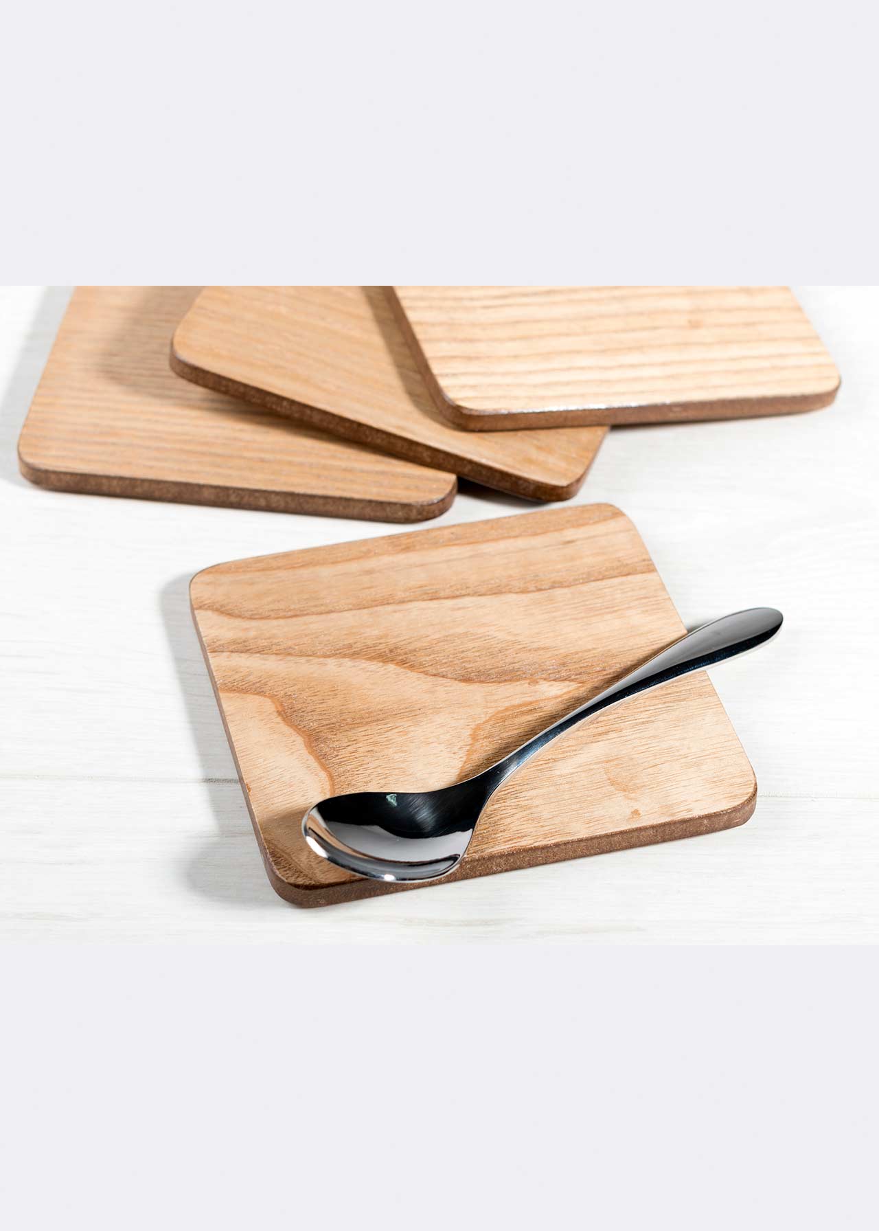 Pack Of 4 Oak Veneer Coasters 10.5cm
