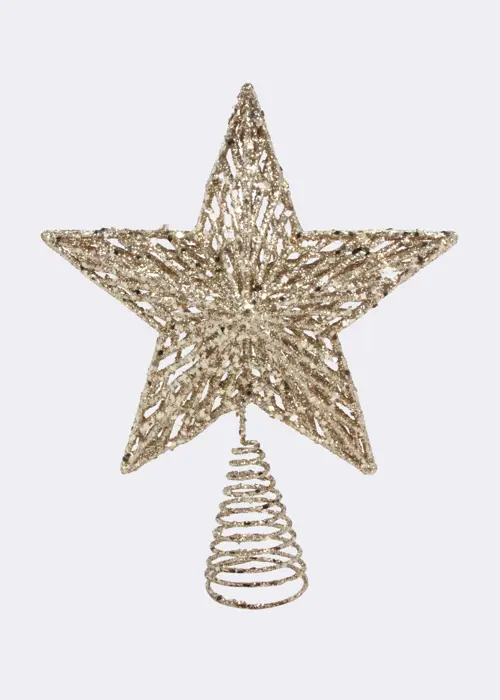 A photo of Gold Sparkling Star Mouled Tree Topper 23cm