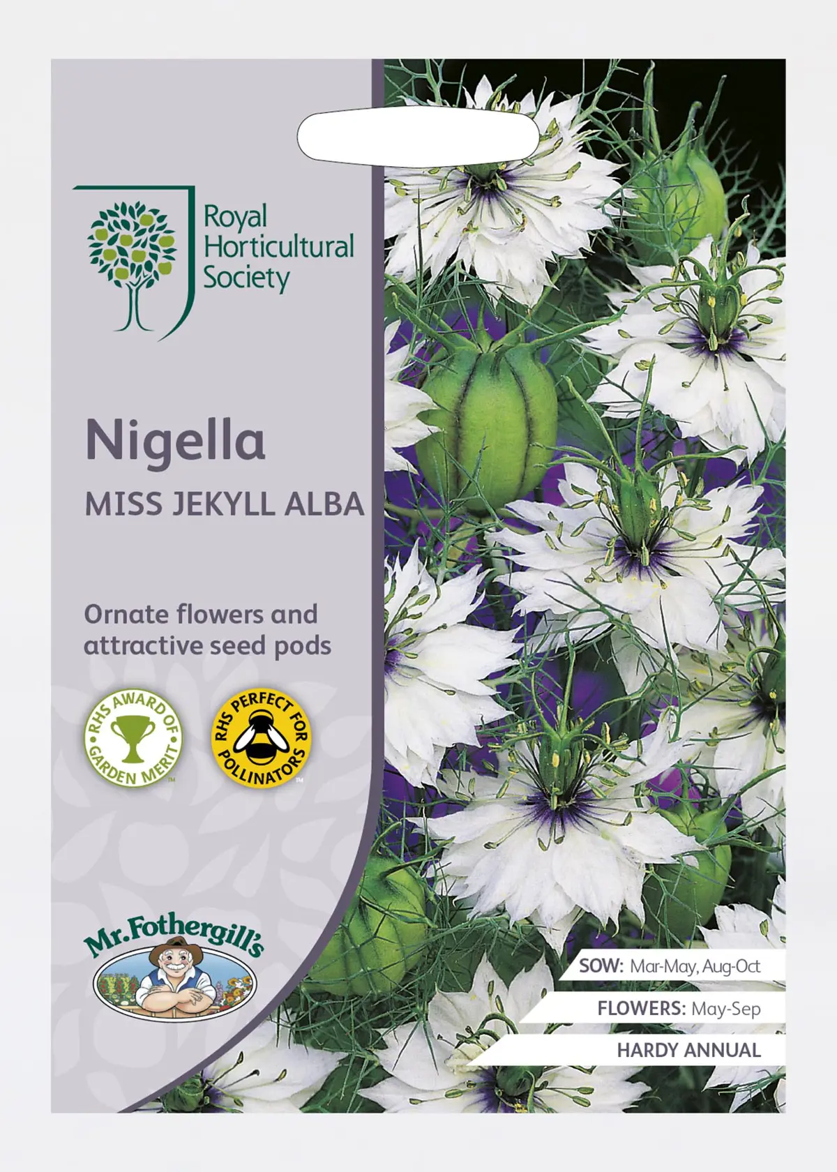A photo of RHS Nigella Miss Jekyll Alba Seeds