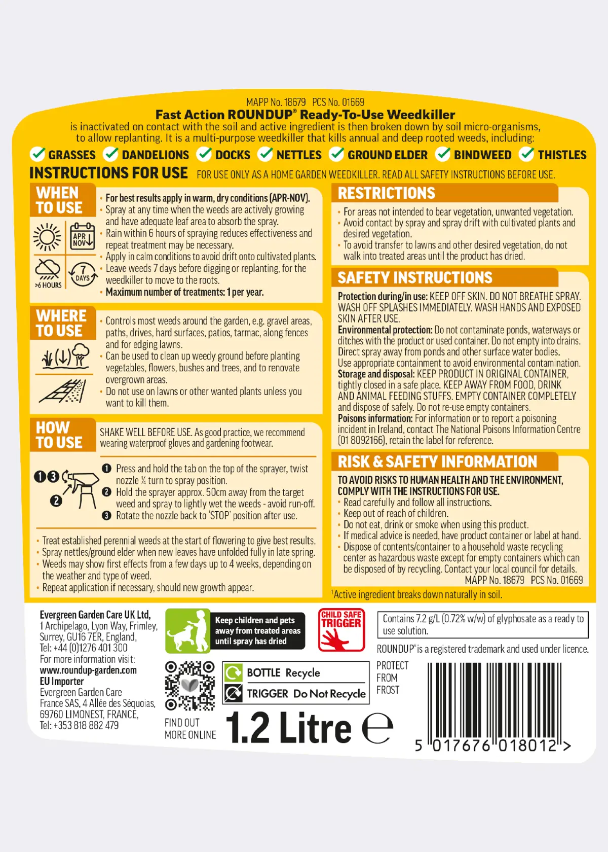 A photo of Roundup Total Ready-To-Use Weedkiller 1.2L