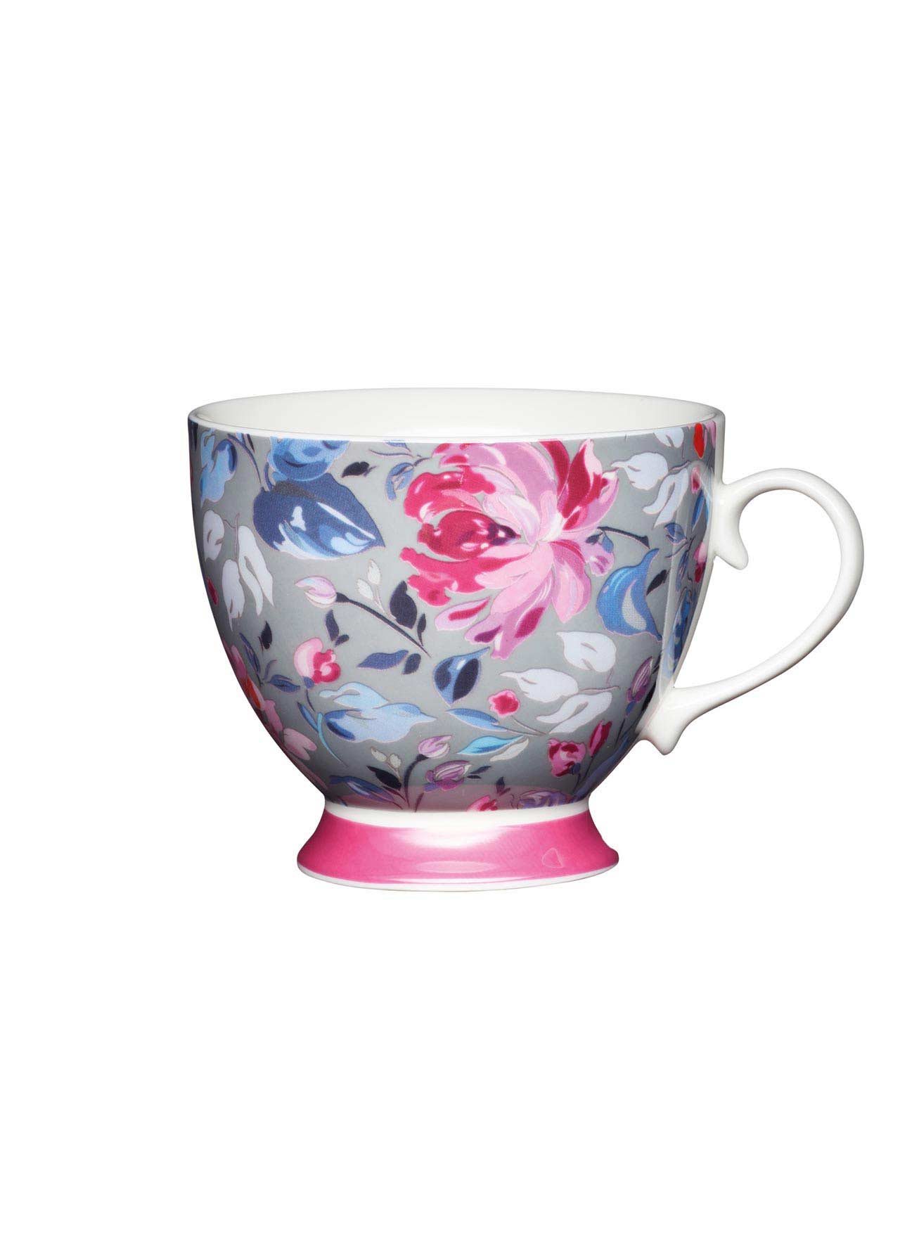 Grey Floral Bone China Footed Mug 400ml