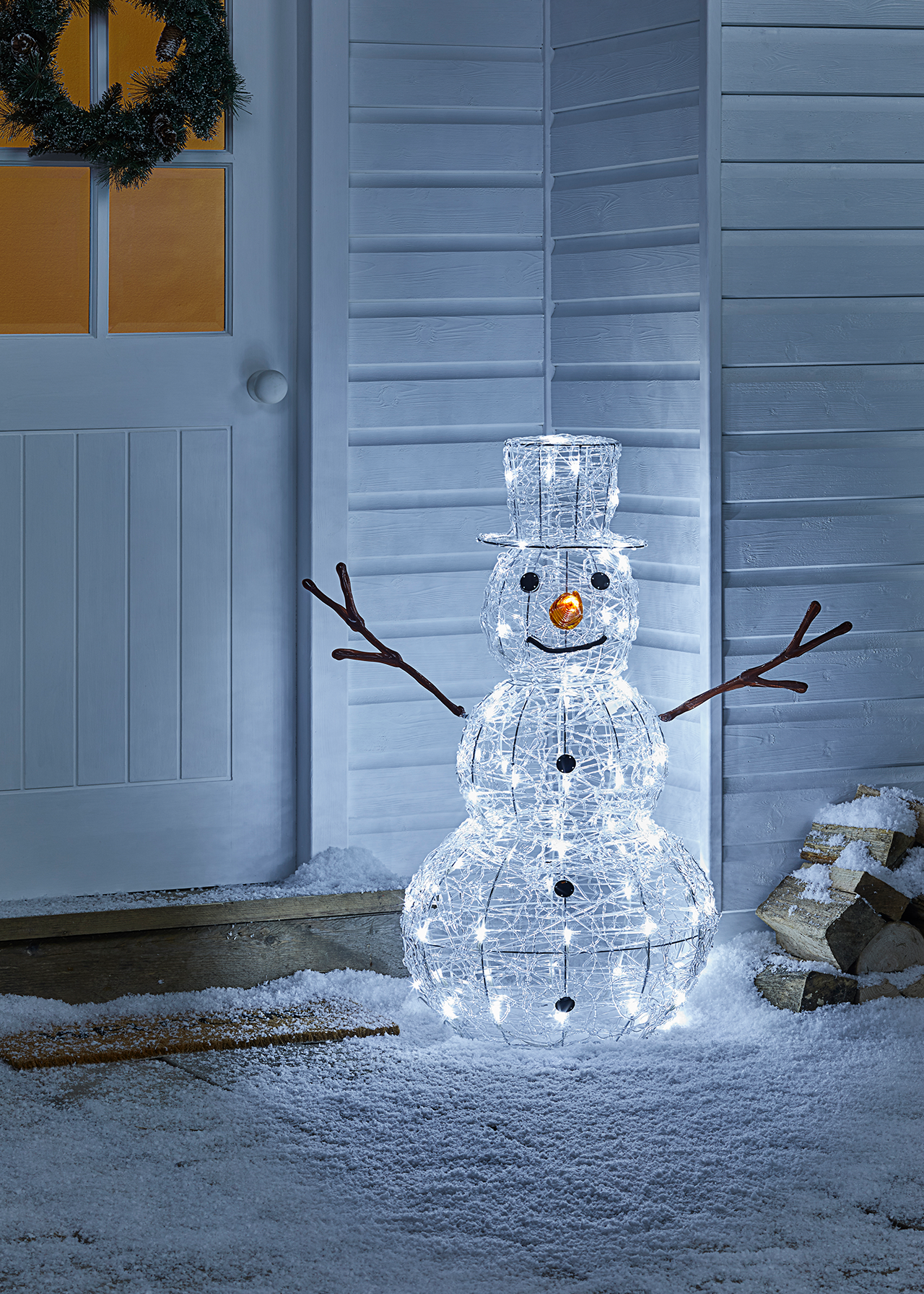 80 LED Twinkle Effect Snowman Light Decoration 80cm | Dobbies