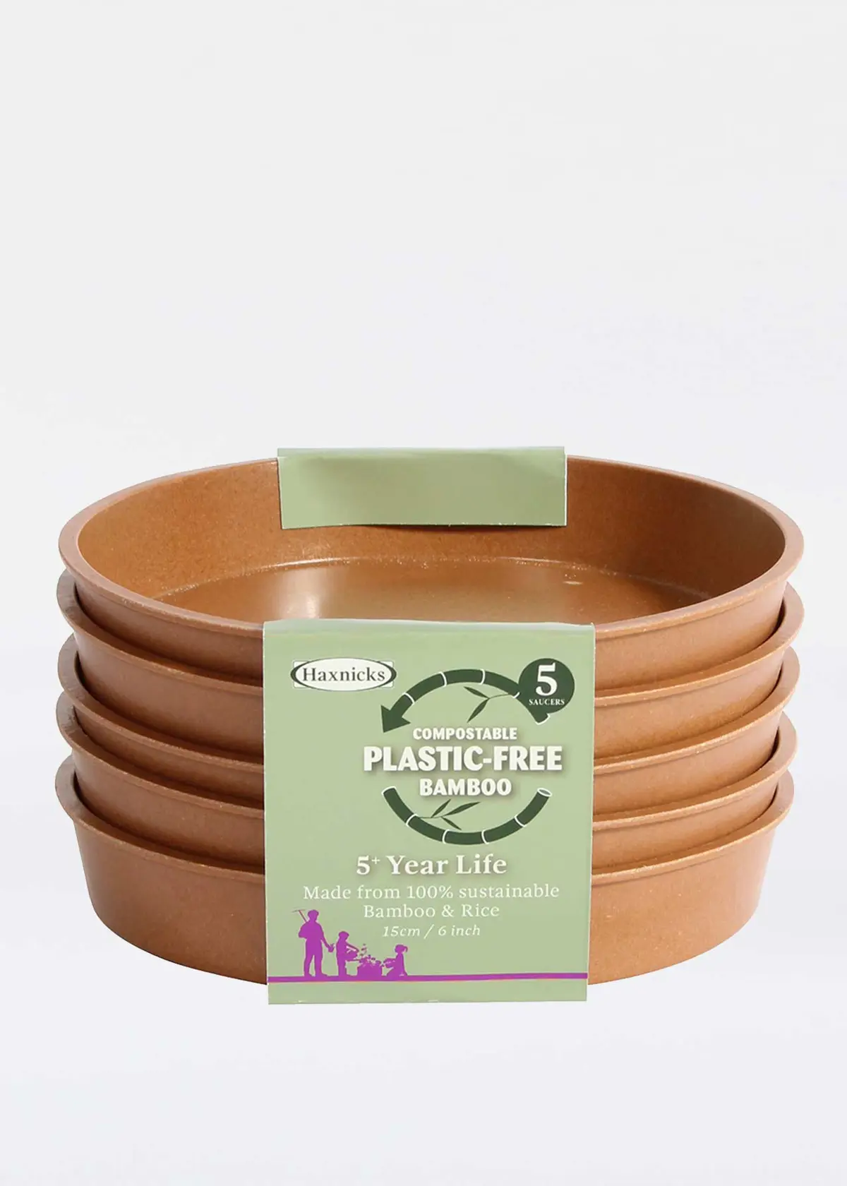 A photo of Haxnicks 15cm (6") Bamboo Saucer 5 pack Terracotta