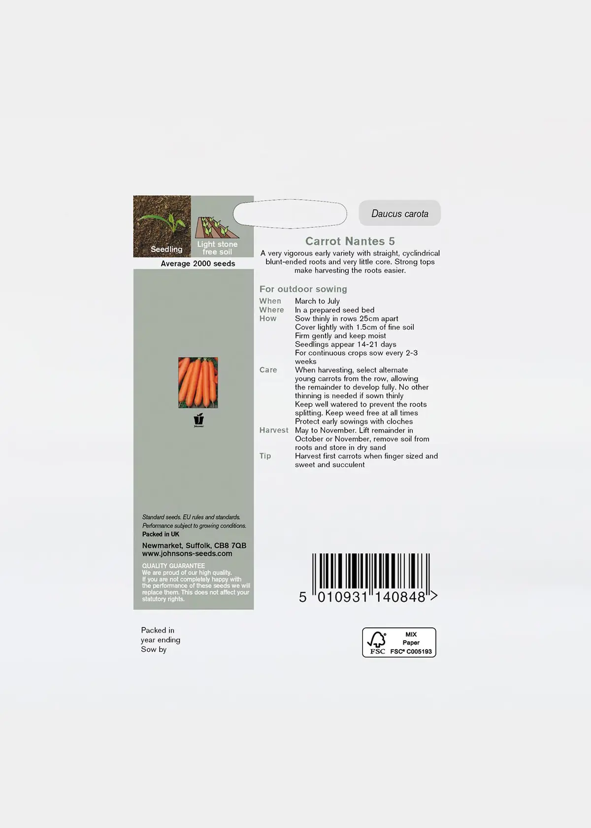 A photo of Carrot Nantes 5 Seeds