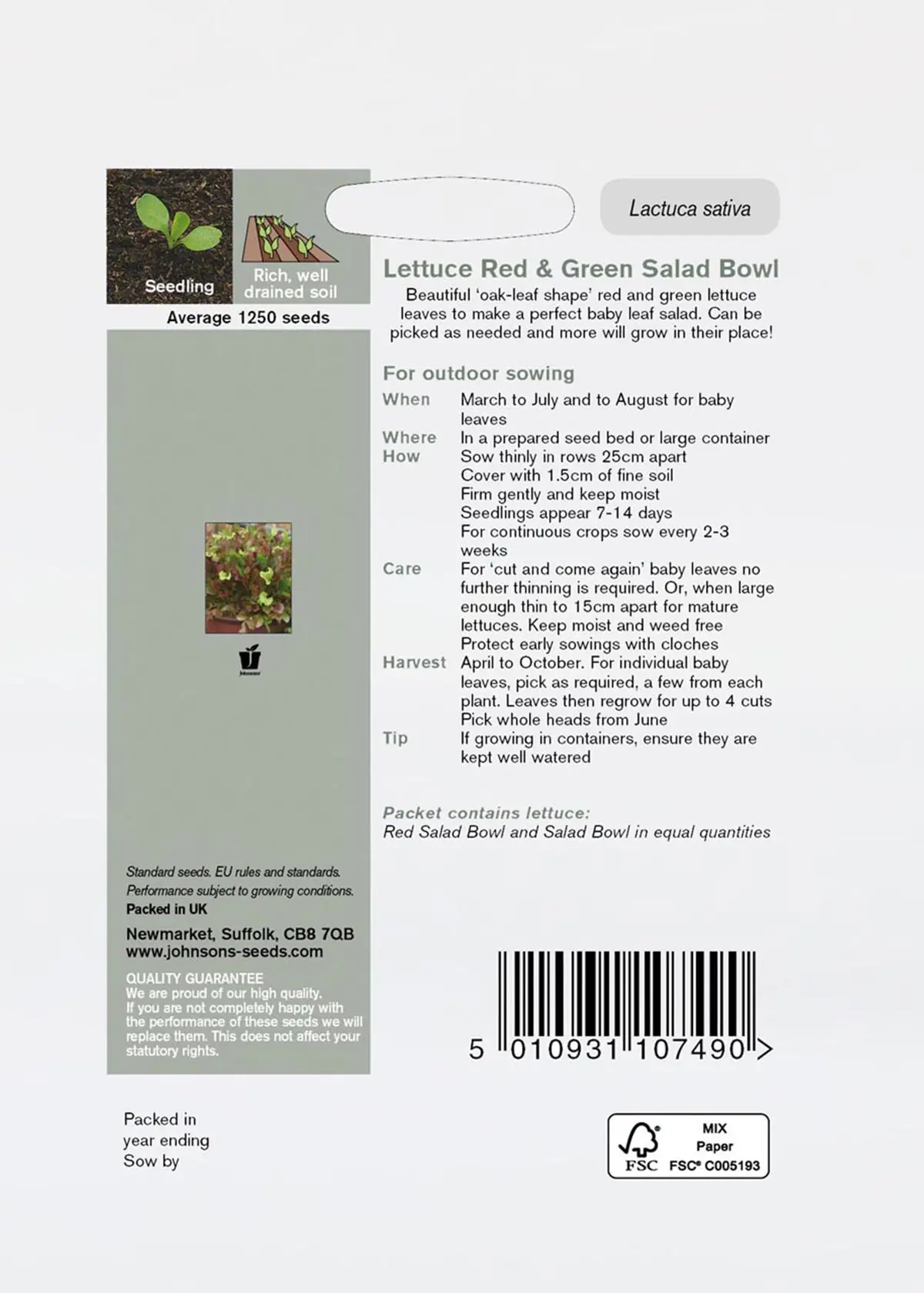 A photo of Lettuce Red & Green Salad Bowl Mixed Seeds