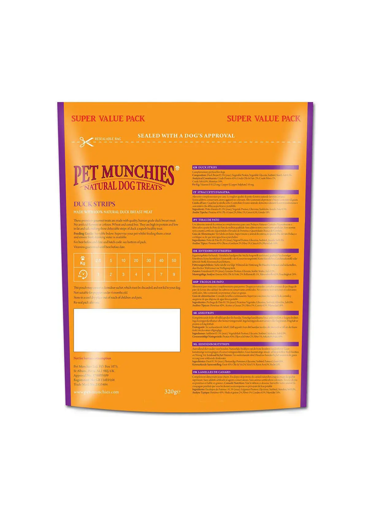A photo of Pet Munchies Duck Strips 320g