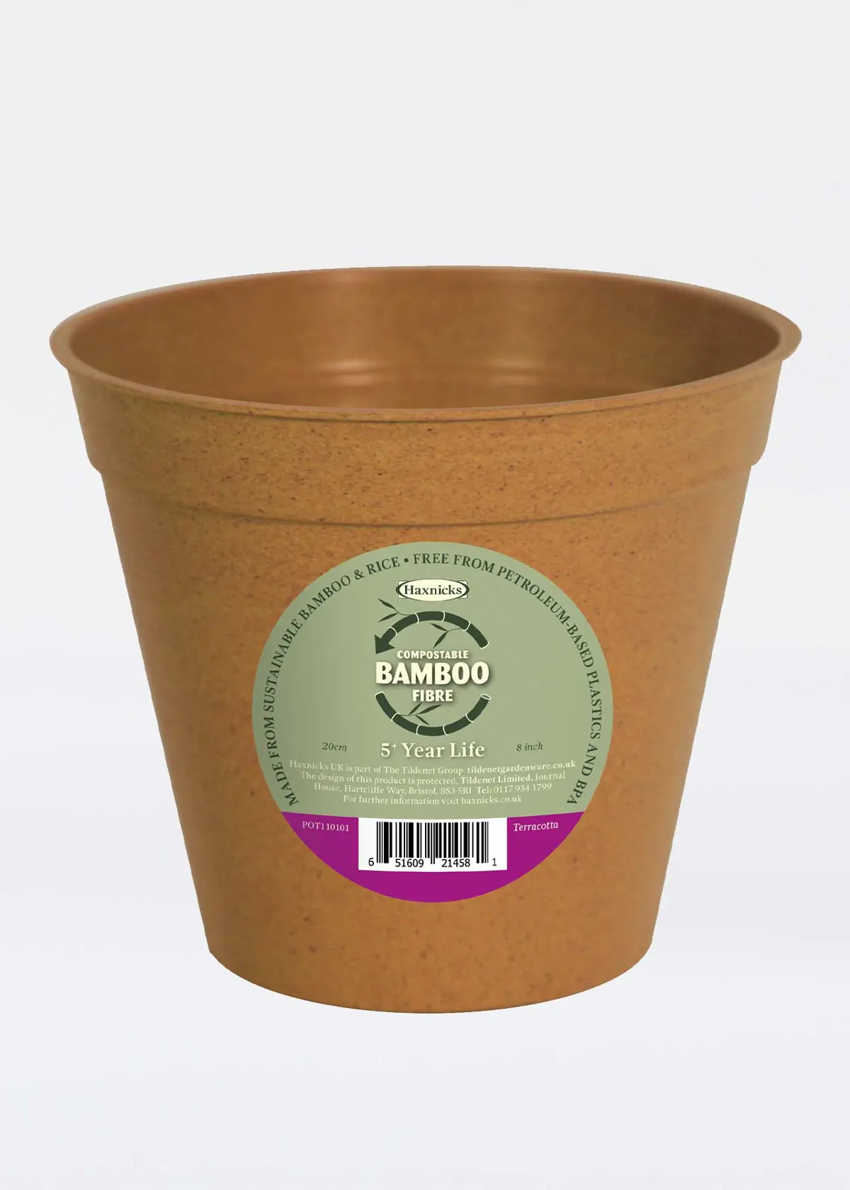 A photo of Haxnicks 20cm (8") Bamboo Pot Single Terracotta