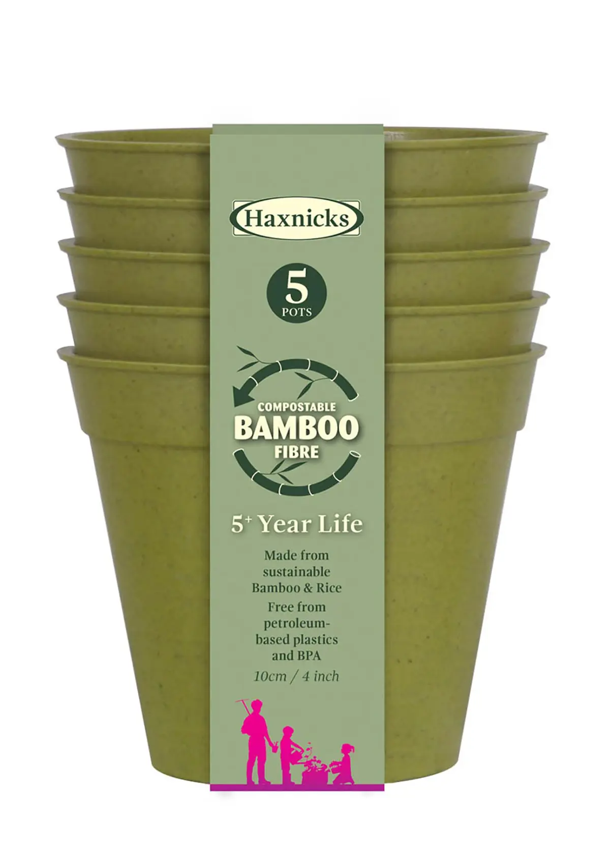 A photo of Haxnicks 10cm (4") Bamboo Pot 5 pack Sage Green
