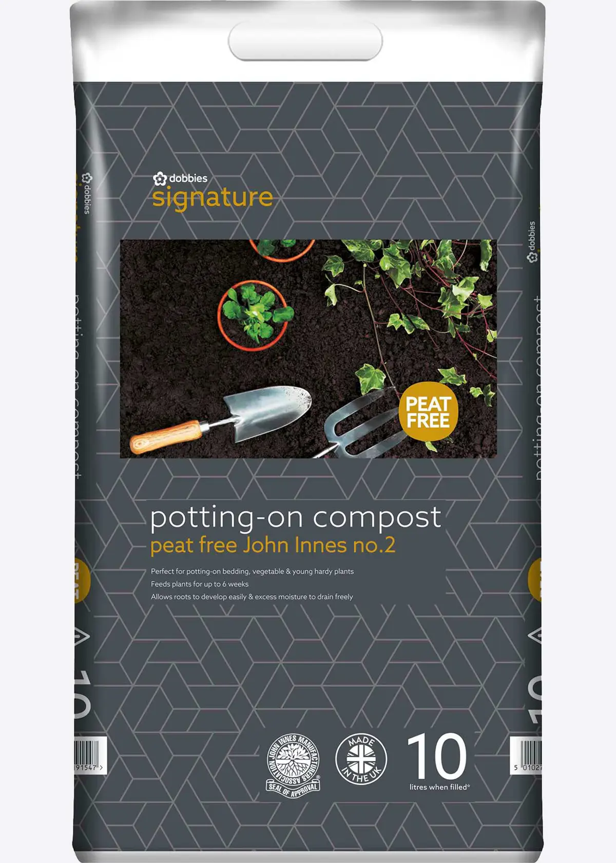A photo of 10L Dobbies Peat Free No 2 Potting-on Compost +JI