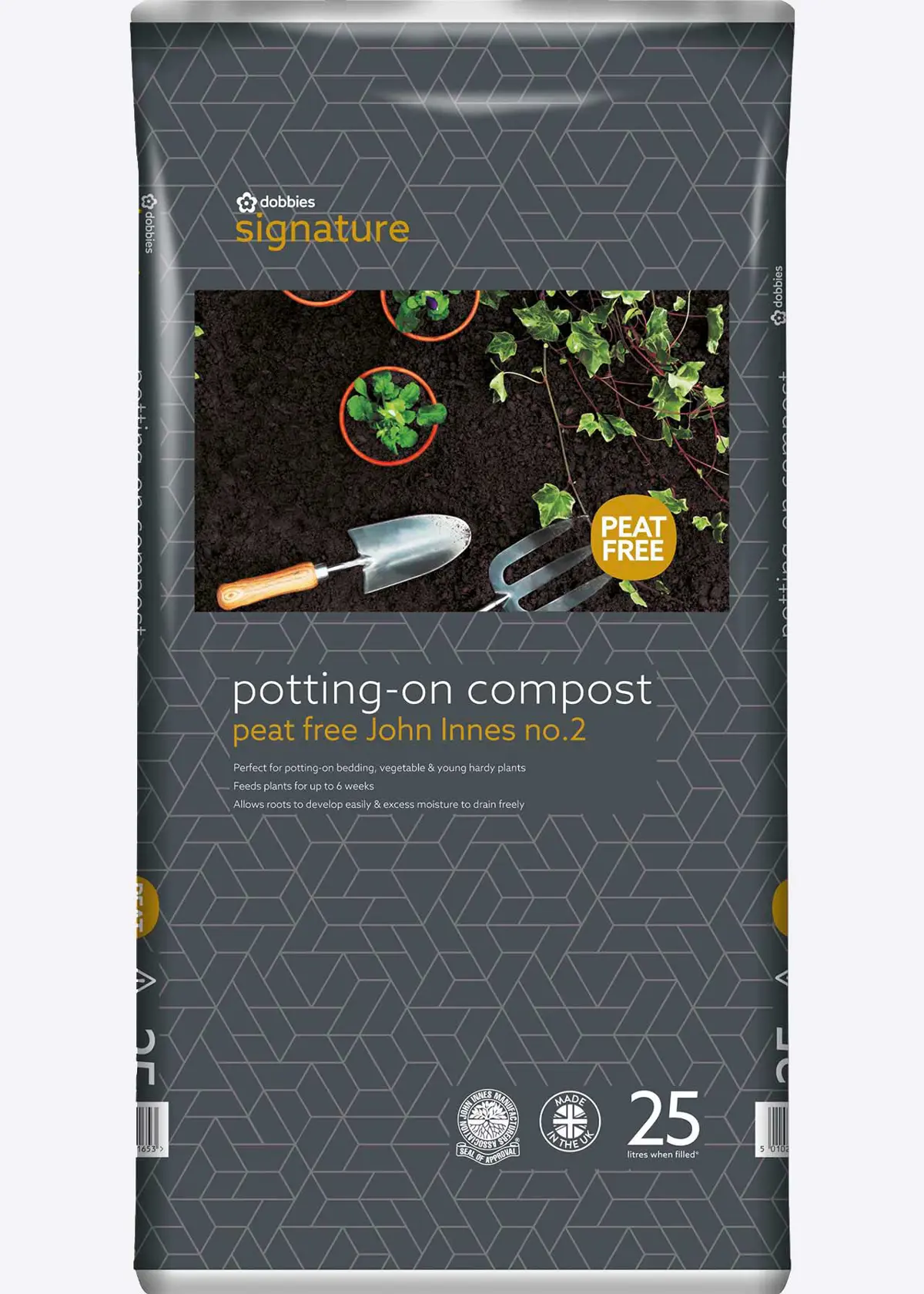 A photo of 25L Dobbies Peat Free No 2 Potting-on Compost +JI