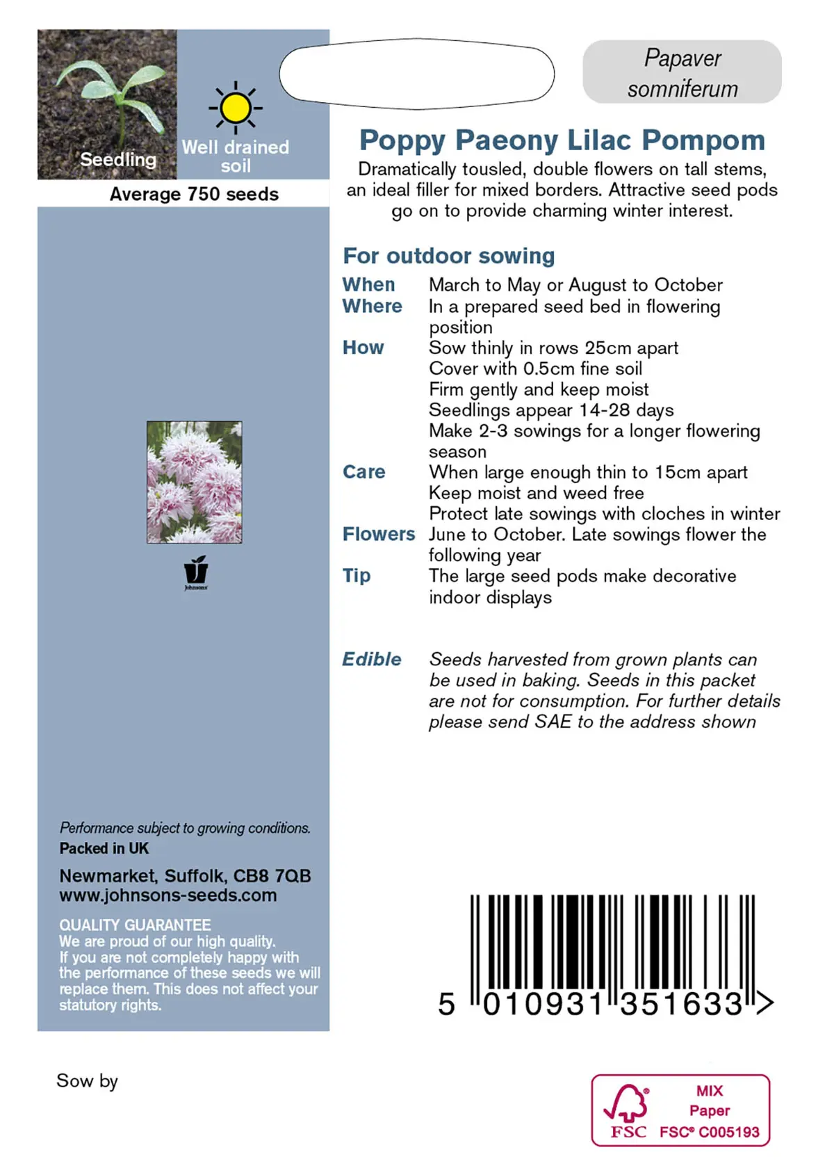 Poppy Paeony Lilac Pompom Seeds