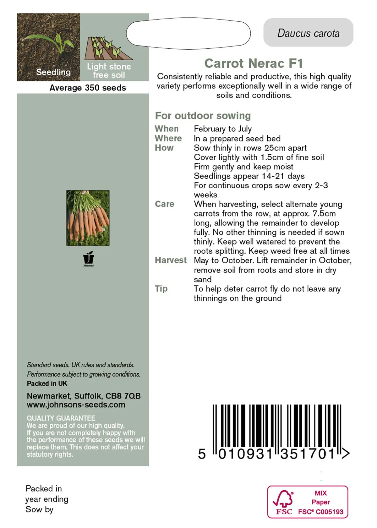 A photo of Carrot Nerac F1 Seeds