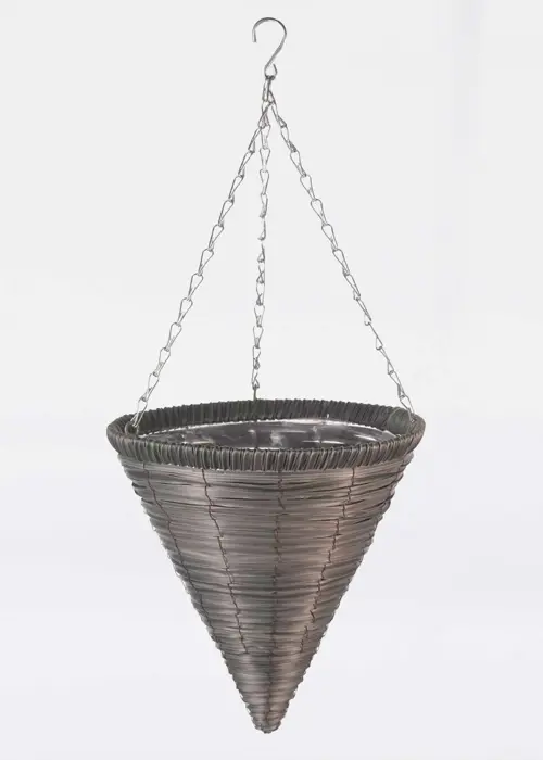 A photo of Slate Faux Rattan Cone 14in