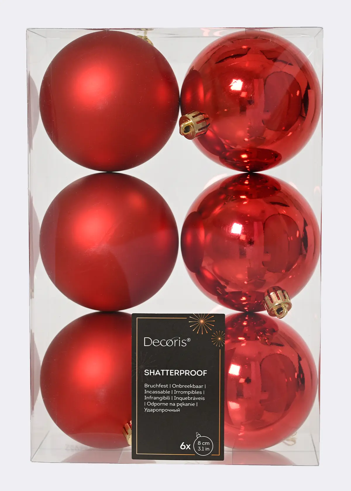 A photo of Pack of 6 Shatterproof Christmas Red Baubles 8cm