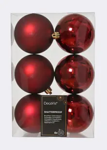 Pack of 6 Shatterproof Oxblood Red Baubles 8cm