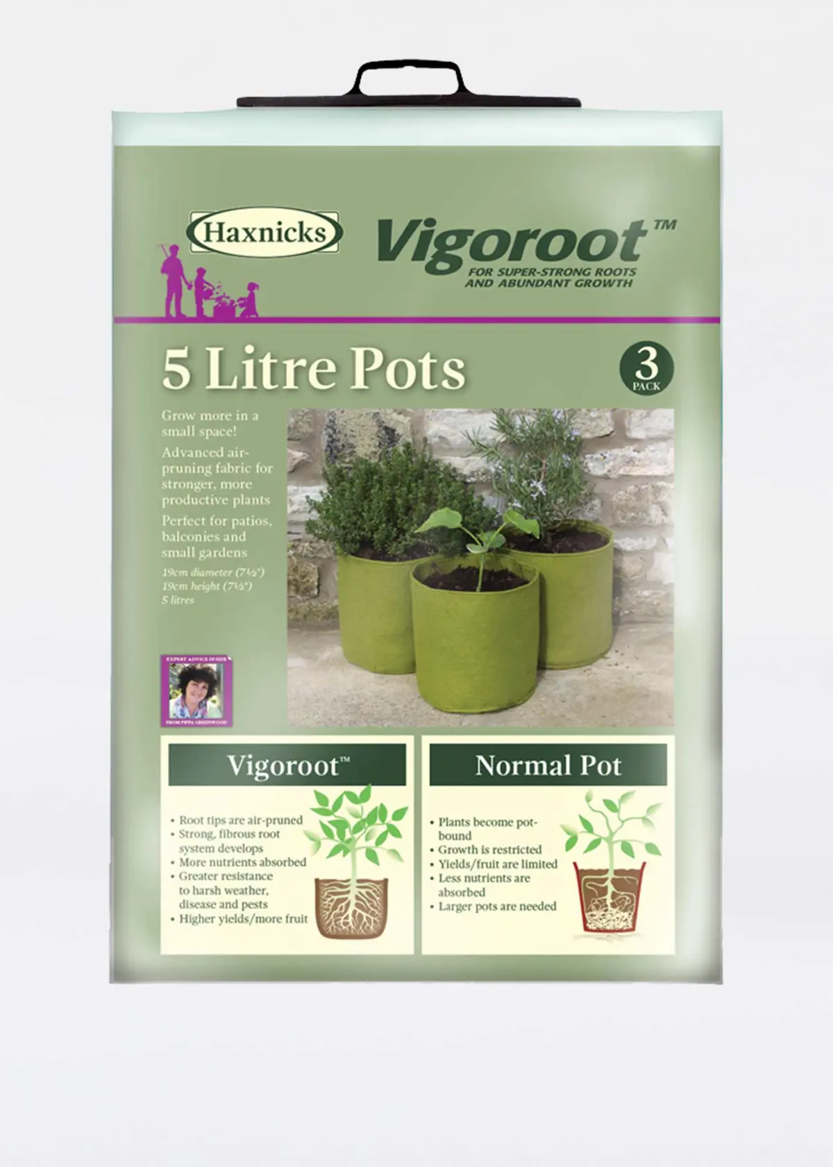 A photo of Pack of 3 Vigoroot Pots 5L