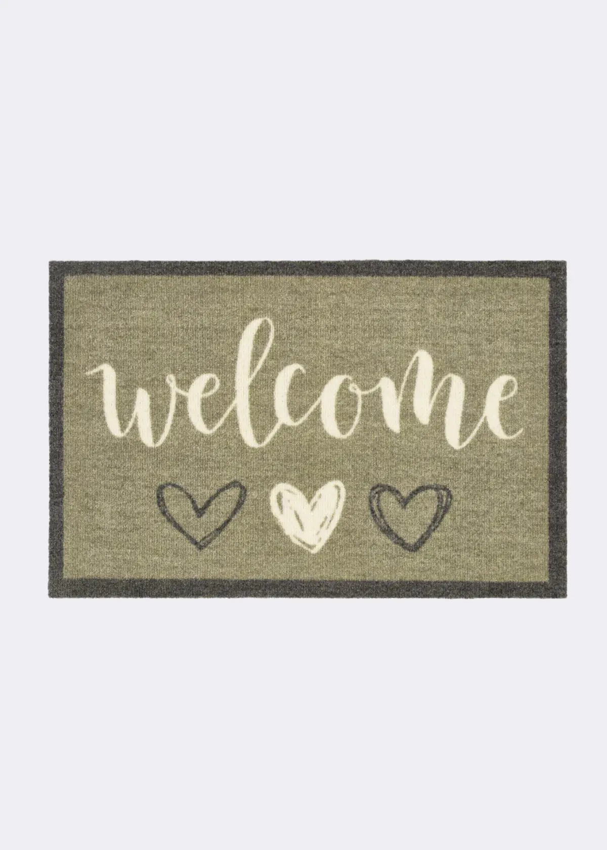 A photo of Dobbies Welcome Hearts Sage Indoor Mat 50x75cm