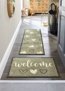 Dobbies Welcome Hearts Sage Indoor Mat 50x75cm