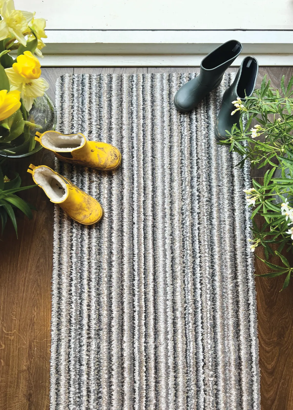 A photo of Dobbies Plain Portland Stone Stripe Indoor Runner 50x150cm