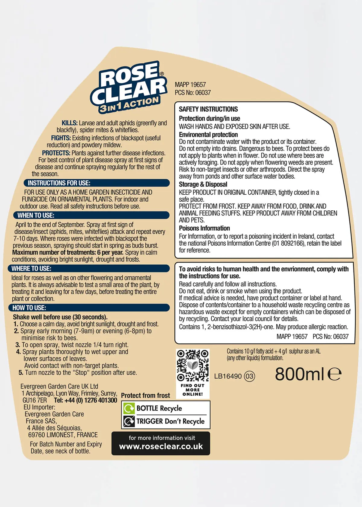 A photo of Clear Roseclear 3-in-1 Spray 800ml