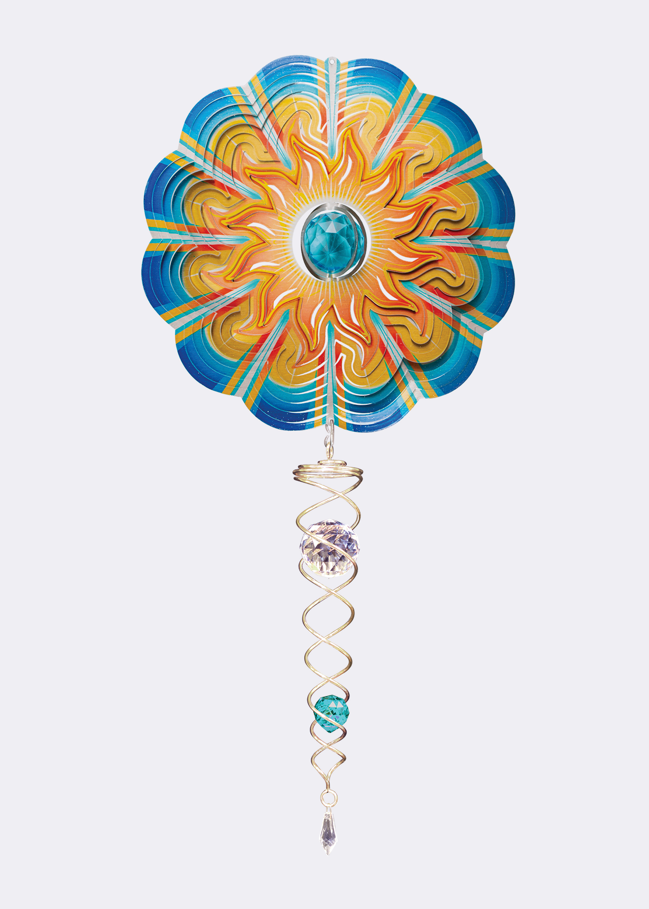 Sun Aqua Wind Spinner With Crystal Tail