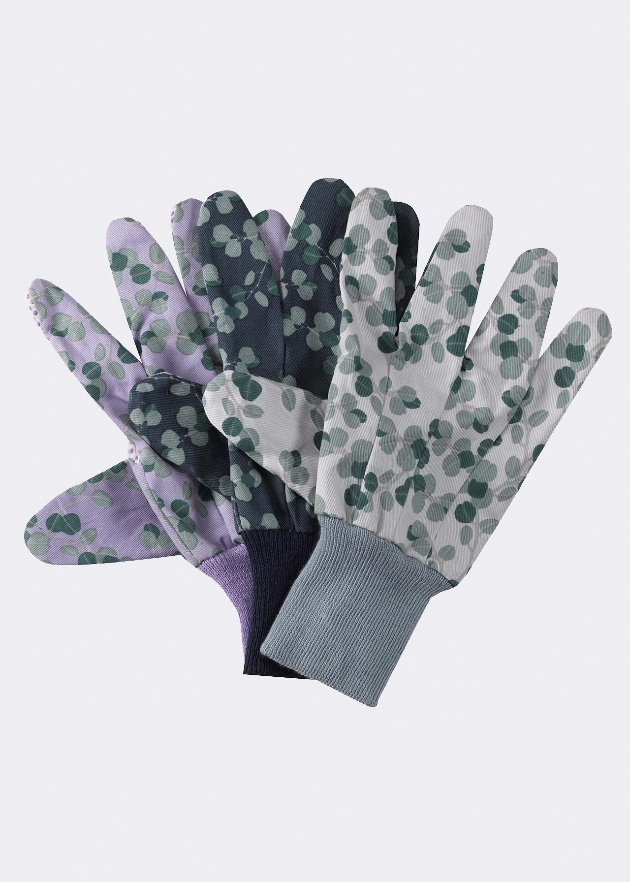 Pack Of 3 Eucalyptus Cotton Grips Gardening Gloves